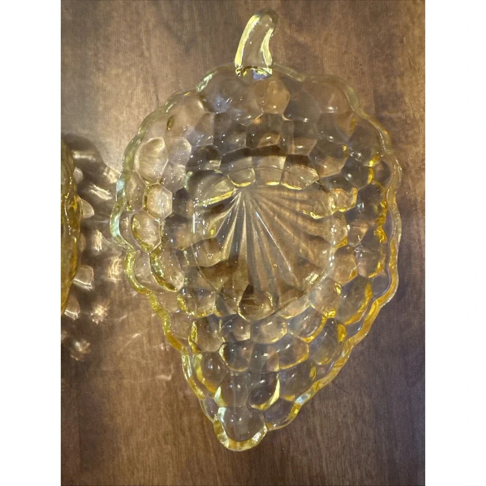 Vintage1950s Anchor‎ Hocking Amber Bubble Glass Leaf Mini Dish Set 4.5